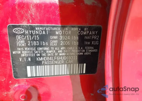 2017 Hyundai Elantra Se z USA, uszkodzony, nr VIN KMHD84LF6HU069311